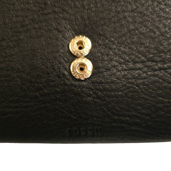 Fossil Black Leather Crossbody Bag Small Credit Card Travel Woven - Picture 3 of 7